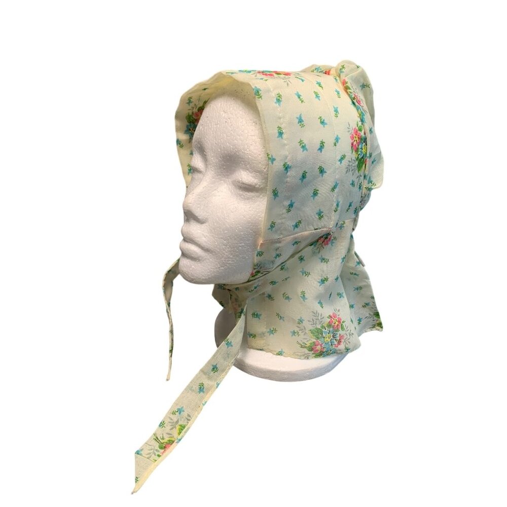Vintage Floral Bonnet with Ties - Handmade Lightweight Fabric Charming Design